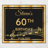 60歳の誕生日パーティーエレガントブラック&金ゴールド音楽 スパークリングワインラベル (シングルラベル)