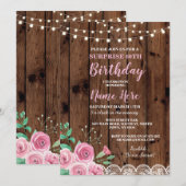 60歳の誕生日パーティーサプライズ花ピンクの招待状 招待状 (正面/裏面)