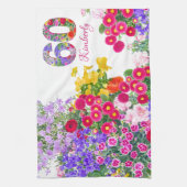 60歳の誕生日パーティーフローラブーケのキッチンタオル キッチンタオル (縦)