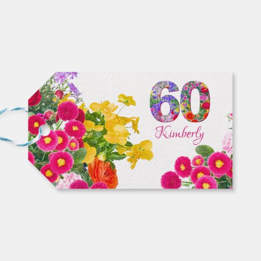 60歳の誕生日パーティーフローラブーケギフトラベル ギフトタグ (裏面横)