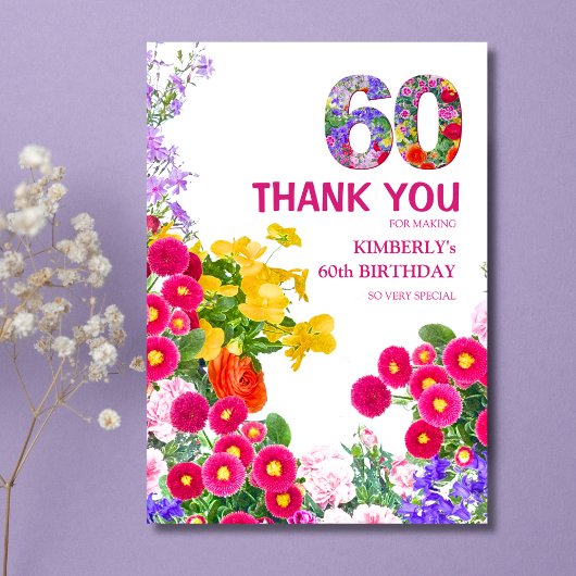 60歳の誕生日パーティーフローラブーケサンキューカード サンキューカード