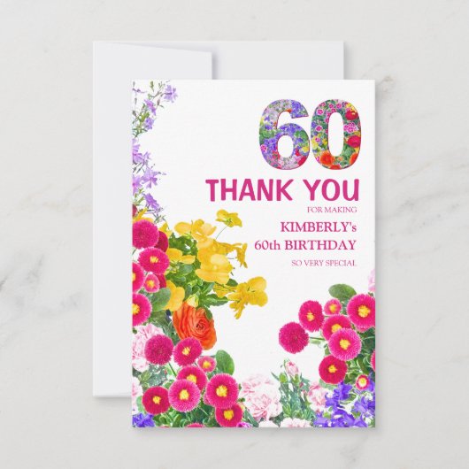 60歳の誕生日パーティーフローラブーケサンキューカード サンキューカード (正面)