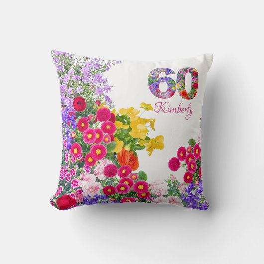 60歳の誕生日パーティーフローラブーケ枕 クッション (正面)