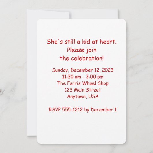 60歳の誕生日パーティー両面フェリスホイール 招待状 (裏面)