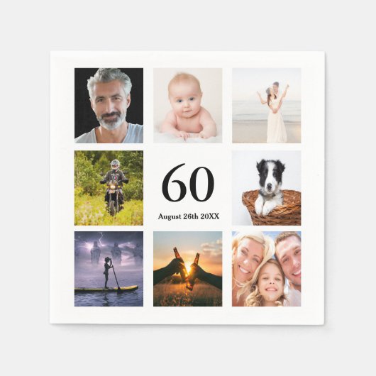 60歳の誕生日パーティー写真コラージュの男たち スタンダードカクテルナプキン (正面)