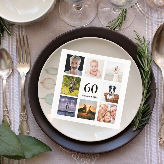 60歳の誕生日パーティー写真コラージュの男たち スタンダードカクテルナプキン