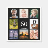 60歳の誕生日パーティー写真コラージュの男の子ブラック スタンダードカクテルナプキン (正面)