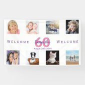 60歳の誕生日パーティー写真コラージュ女性ホワイト 横断幕 (横)