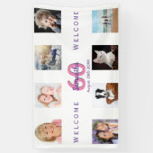 60歳の誕生日パーティー写真コラージュ女性ホワイト 横断幕 (縦)