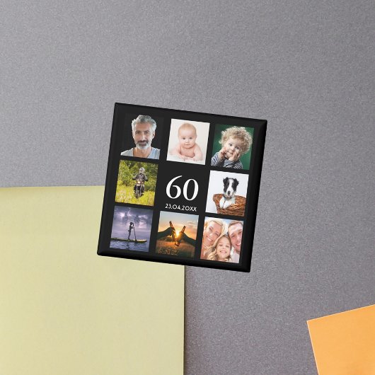 60歳の誕生日パーティー写真コラージュ男ブラック マグネット