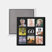 60歳の誕生日パーティー写真コラージュ男ブラック マグネット (正面/裏面)