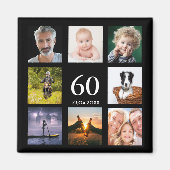 60歳の誕生日パーティー写真コラージュ男ブラック マグネット (正面)