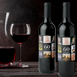 60歳の誕生日パーティー写真コラージュ男ブラック ワインラベル