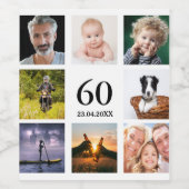 60歳の誕生日パーティー写真コラージュ男 ワインラベル (シングルラベル)