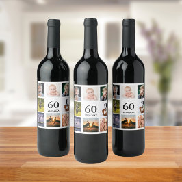60歳の誕生日パーティー写真コラージュ男 ワインラベル