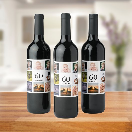 60歳の誕生日パーティー写真コラージュ男 ワインラベル