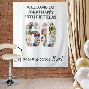 60歳の誕生日パーティー写真コラージュ背景 タペストリー