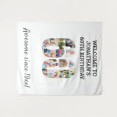 60歳の誕生日パーティー写真コラージュ背景 タペストリー (正面(横))