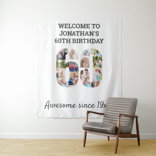 60歳の誕生日パーティー写真コラージュ背景 タペストリー (インサイチュ)
