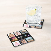 60歳の誕生日パーティー写真コラージュ黒 スクエアペーパーコースター (インサイチュ)