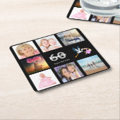 60歳の誕生日パーティー写真コラージュ黒 スクエアペーパーコースター (アングル)