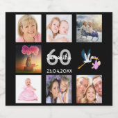 60歳の誕生日パーティー写真コラージュ黒 スパークリングワインラベル (シングルラベル)