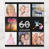 60歳の誕生日パーティー写真コラージュ黒 ワインラベル (シングルラベル)