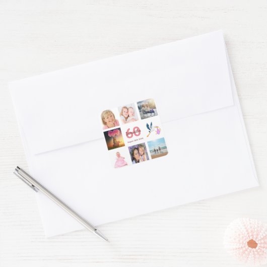 60歳の誕生日パーティー写真コラージュ スクエアシール (封筒)