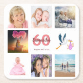 60歳の誕生日パーティー写真コラージュ スクエアペーパーコースター (正面)
