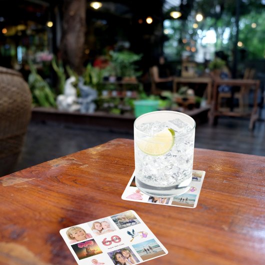 60歳の誕生日パーティー写真コラージュ スクエアペーパーコースター