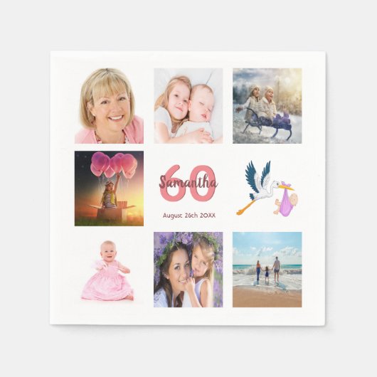 60歳の誕生日パーティー写真コラージュ スタンダードカクテルナプキン (正面)