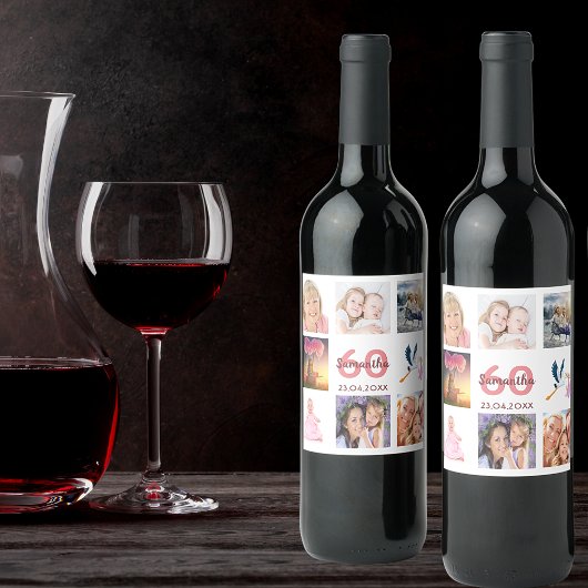 60歳の誕生日パーティー写真コラージュ ワインラベル