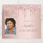 60歳の誕生日パーティー写真バラ金ゴールドグリッターピンク スパークリングワインラベル (シングルラベル)