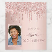 60歳の誕生日パーティー写真バラ金ゴールドグリッター ワインラベル (シングルラベル)