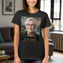 60歳の誕生日パーティー写真入りエレガントブラック&ゴールドフォトTシャツ Tシャツ