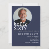 60歳の誕生日パーティー写真60歳のネモダンビーブルー 招待状 (正面)