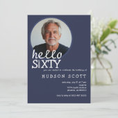 60歳の誕生日パーティー写真60歳のネモダンビーブルー 招待状 (スタンド正面)