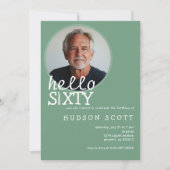 60歳の誕生日パーティー写真60歳モダンのセージグリーン 招待状 (正面)