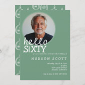 60歳の誕生日パーティー写真60歳モダンのセージグリーン 招待状 (正面/裏面)