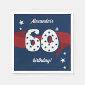60歳の誕生日パーティー愛国的な赤白青スター スタンダードカクテルナプキン (正面)