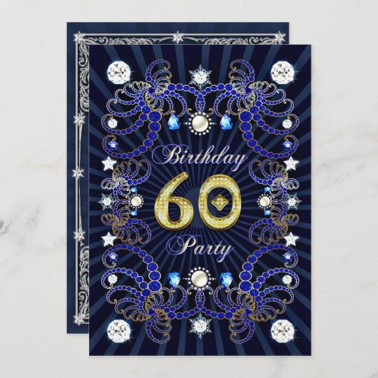 60歳の誕生日パーティー招待状と宝石の塊 招待状 (正面/裏面)