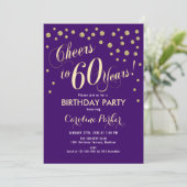 60歳の誕生日パーティー招待状 - ゴールド パープル 招待状 (スタンド正面)