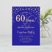 60歳の誕生日パーティー招待状 - ゴールド ロイヤルブルー 招待状 (スタンド正面)