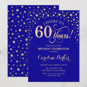 60歳の誕生日パーティー招待状 - ゴールド ロイヤルブルー 招待状 (正面/裏面)