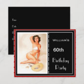 60歳の誕生日パーティー招待 赤黒ピンナップ2 招待状 (正面/裏面)