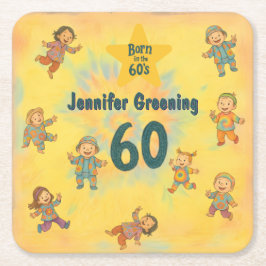 60歳の誕生日パーティー生まれレトロin the 60's Hippy スクエアペーパーコースター