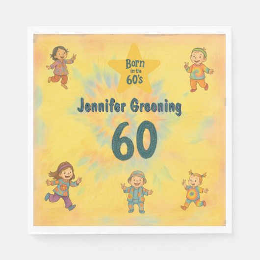 60歳の誕生日パーティー生まれレトロin the 60's Hippy スタンダードランチョンナプキン (正面)