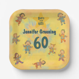 60歳の誕生日パーティー生まれレトロin the 60's Hippy ペーパープレート