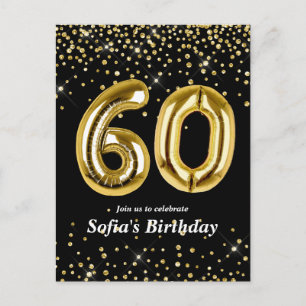 60歳の誕生日パーティー用のグリッターゴールド風船 ポストカード