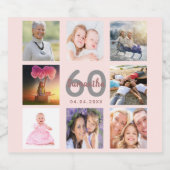 60歳の誕生日パーティー赤面バラ金ゴールド写真コラージュ スパークリングワインラベル (シングルラベル)